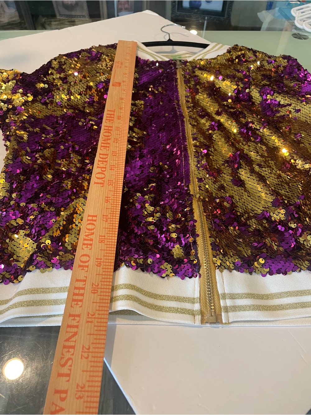 Purple & Gold Sequin Bomber Jacket - Women LSU Size L Gameday Mardi Gras - Picture 7 of 9